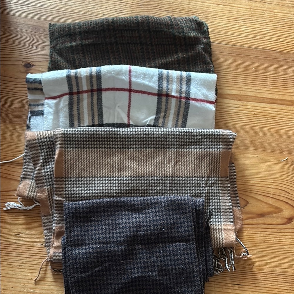 Unisex Plaid Scarf Set - Black, White, Brown. Assorted lengths and material